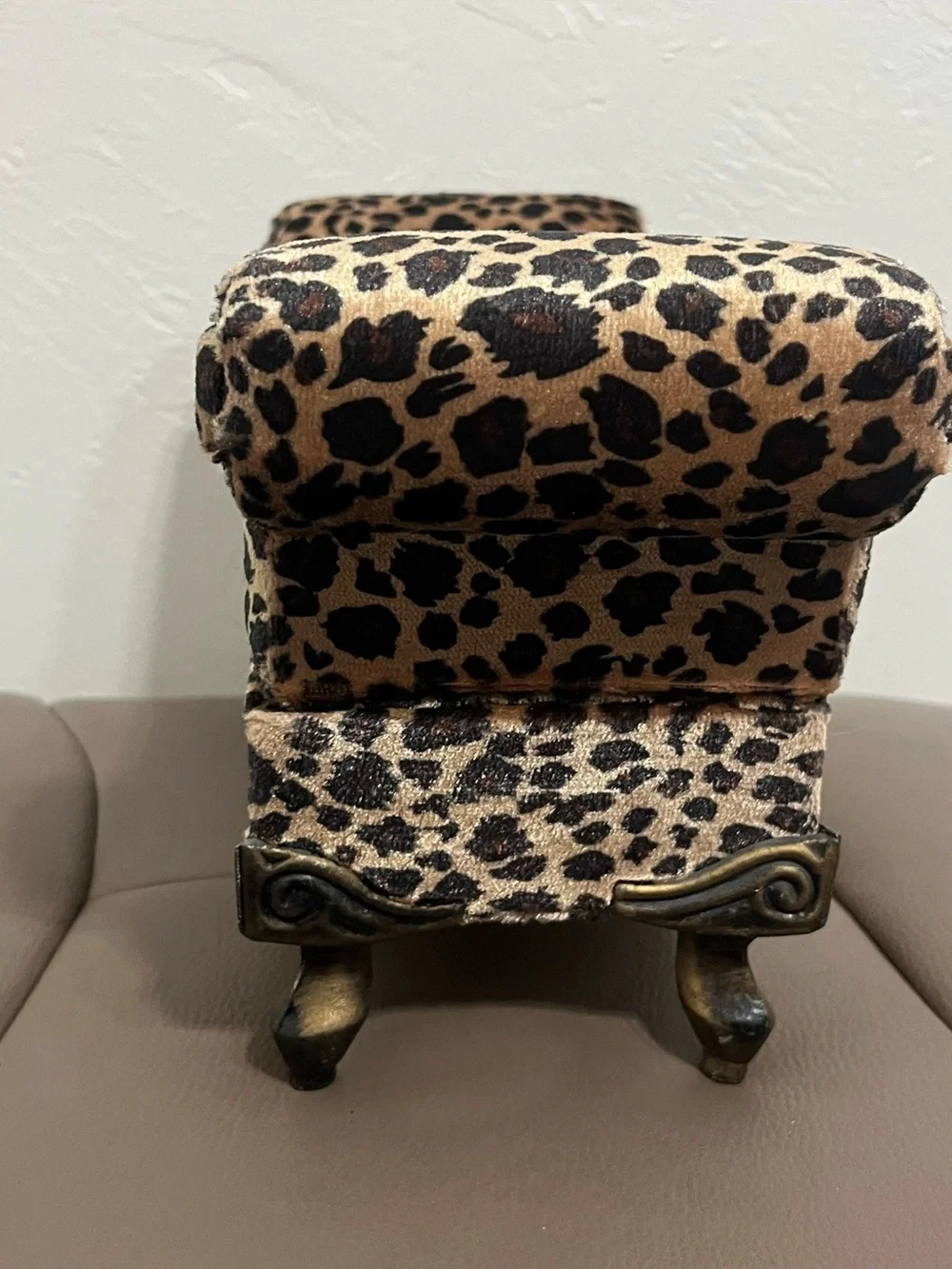 Miniature Chaise Lounge Jewelry Box Leopard Print Velvet Small Couch Trinket Cas